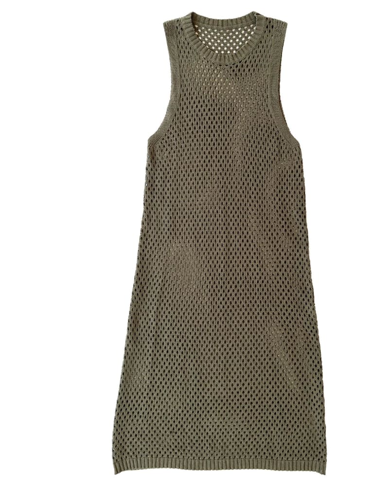 Front of a size L Open Knit Dress in Olive in Olive by ALI GOLDEN. | dia_product_style_image_id:335433